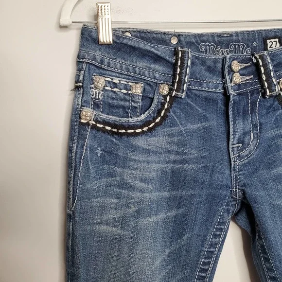 MISS ME • Y2K Crystal Wings Bootcut Jeans Sz 27 - Picture 5 of 9